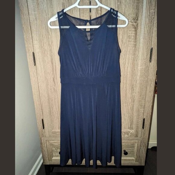 *3 FOR $9* Enfocus Studio Solid Mesh Fit & Flare A Line Knee Length Short Dress - Picture 1 of 4